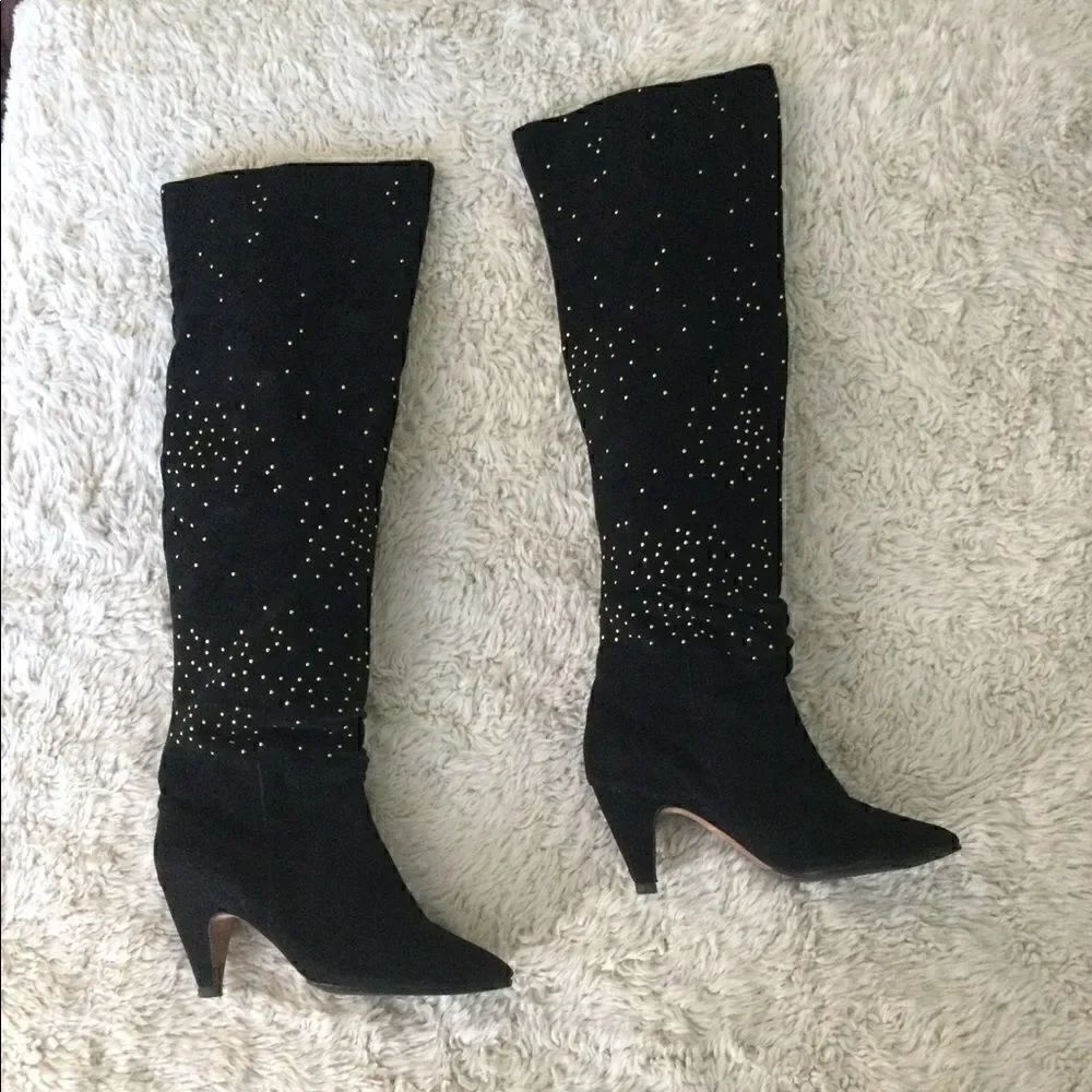 Dolce Vita 6.5 suede black boots gold studs